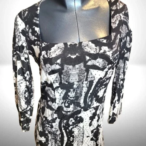Just Cavalli Dress NWT IT 46 US 12 Black White Abstract Print Bodycon - Picture 4 of 12